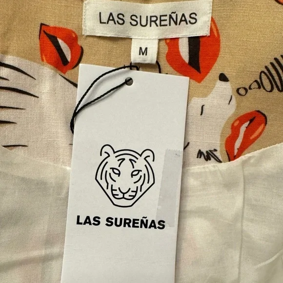 LAS SURENAS Wolf Kisses Lip Amore Print Single Button Linen Loose Fit Blazer - Picture 15 of 16